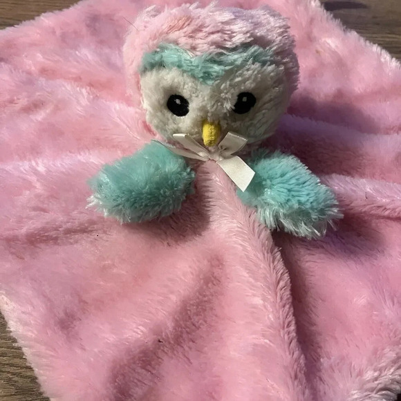 Bass Pro Shops Pink Owl Baby Lovey Security Blanket Blue White Plush Soft - Picture 2 of 4